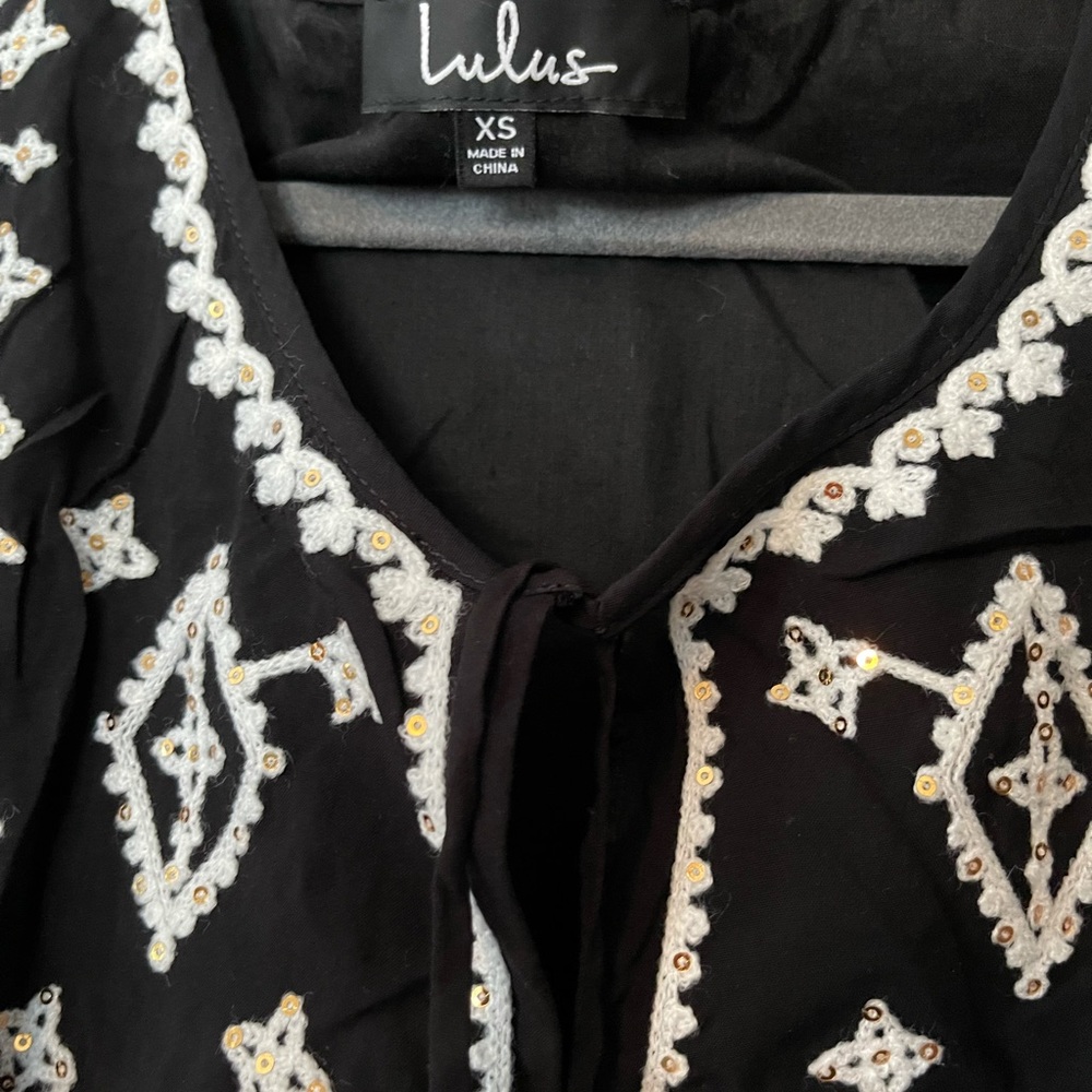 Black Embroidered Tunic Dress with Sequin Detail - Picture 3 of 7